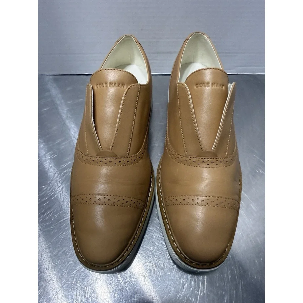 Cole Haan Grand.360 FlowerFoam Slip-On Platform Oxford Shoes Tan Leather 9B